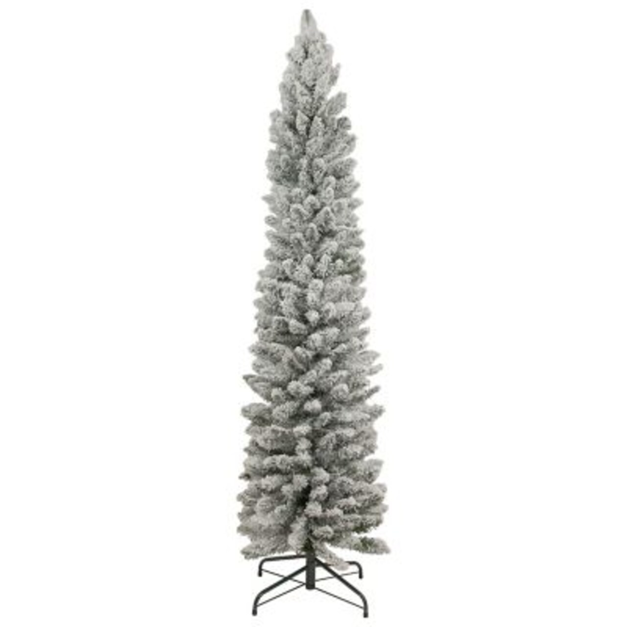 Slim Pencil Snow Flocked Christmas Tree - Artificial Linden Spruce with Premium PVC Needles - Sturdy Metal Stand Included - Ideal for Compact Spaces - Effortless Assembly and Elegant Holiday Décor